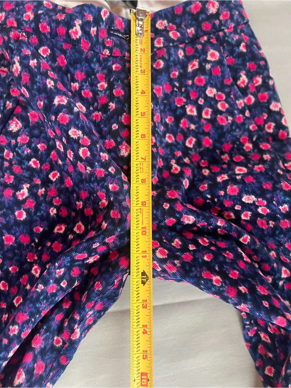 J Crew Floral Corduroy Straight Leg Pants Navy Pink Print Size 2
